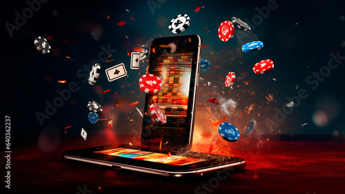 Obraz na płótnie online casinos, big gambling in your smartphone. illustration of gambling mobile apps, Generative AI w salonie