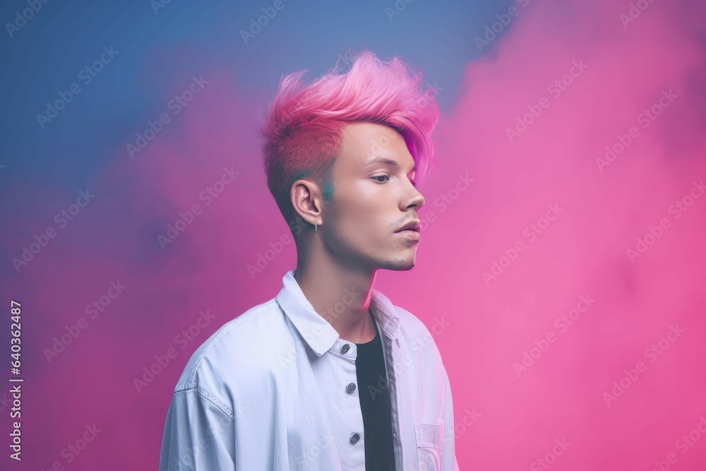 Man pink hair. Generate Ai