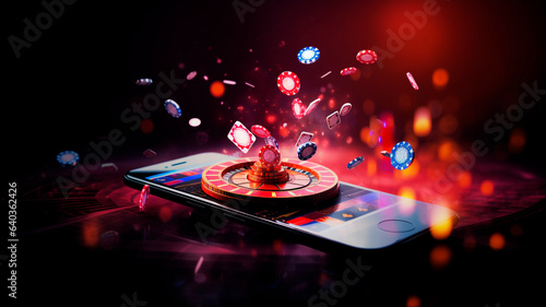online casinos, big gambling in your smartphone. illustration of gambling mobile apps, Generative AI