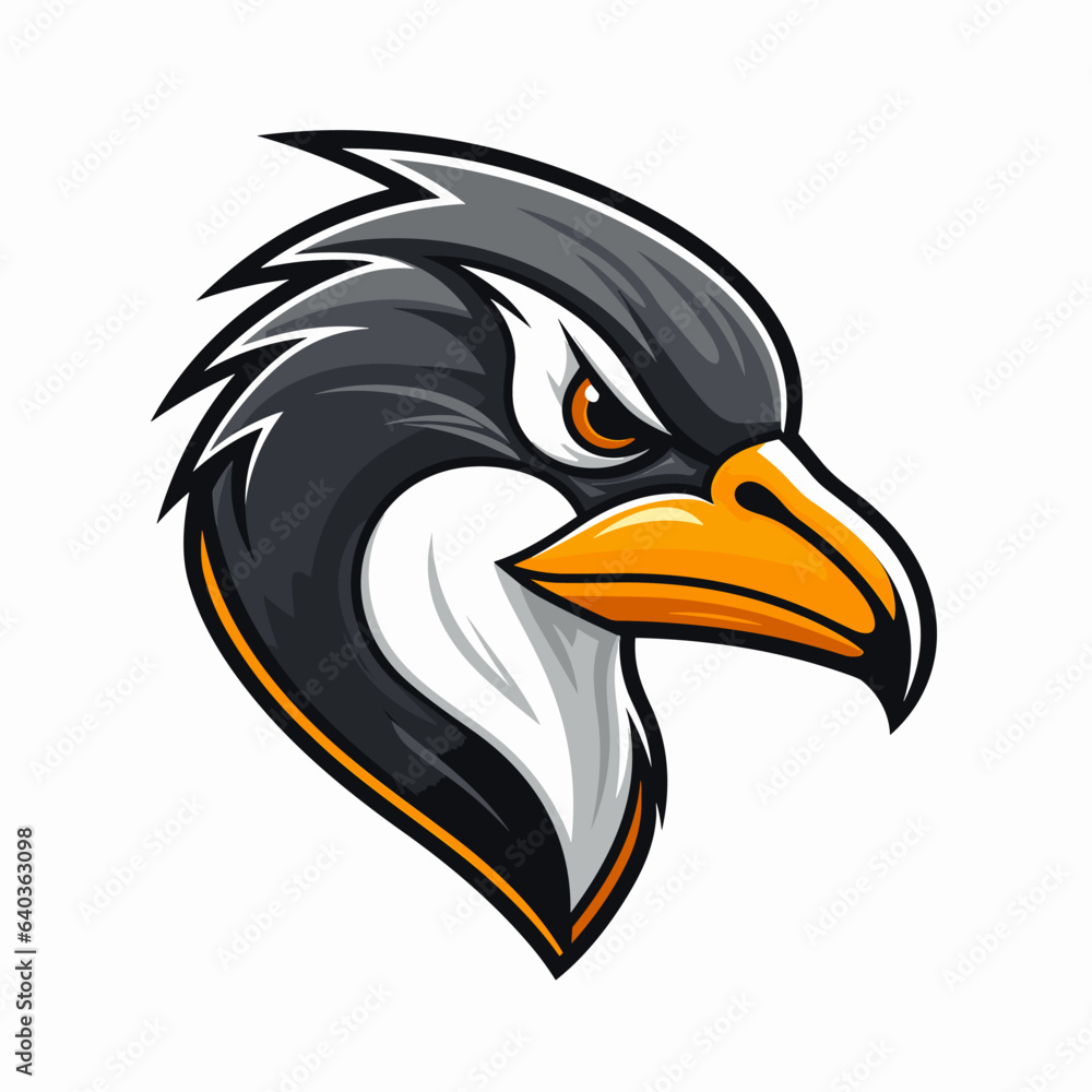 Fototapeta premium Esport vector logo penguin on white background side view, penguin icon, penguin head, penguin sticker
