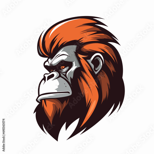 Esport vector logo orangutan on white background side view, orangutan icon, orangutan head, orangutan sticker