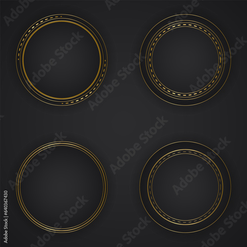 black luxury abstract background with circle line and golden elegant texture backdrop vector. wavy metallic dark light element illustration graphic gold art decoration premium shape.