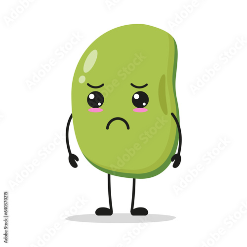 Cute sad mung bean character. Funny unhappy bean cartoon emoticon in flat style. mung bean emoji vector illustration