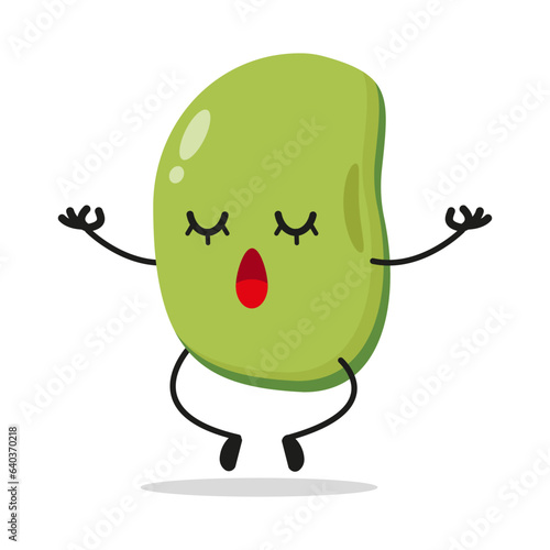 Cute relax mung bean character. Funny yoga bean cartoon emoticon in flat style. mung bean emoji meditation vector illustration