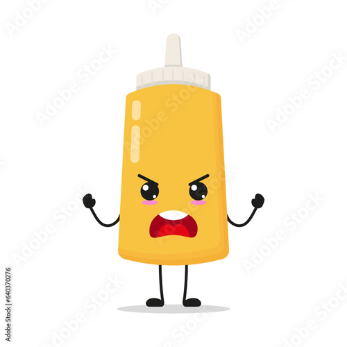 Cute furious mustard sauce bottle character. Temperament food cartoon emoticon in flat style. mayonnaise bottle emoji vector illustration