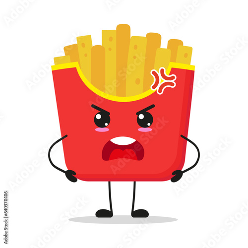 Cute angry french fries character. Funny mad junk food cartoon emoticon in flat style. potato fries emoji vector illustration