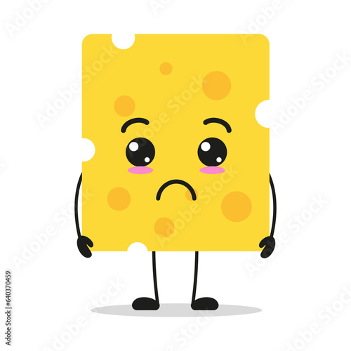 Cute sad cheese slice character. Funny unhappy food cartoon emoticon in flat style. cheese slice emoji vector illustration