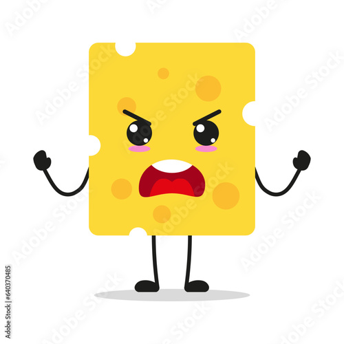 Cute furious cheese slice character. Temperament food cartoon emoticon in flat style. cheese slice emoji vector illustration