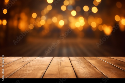 wooden table and bokeh background