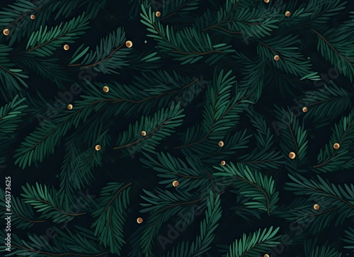 A festive background featuring the textured elegance of spruce branches from a Christmas tree  exuding the enchanting spirit of the holiday season. SEAMLESS PATTERN. SEAMLESS WALLPAPER.
