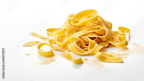 The image of pasta is elegantly arranged on a white background.