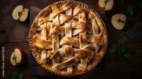 Overhead Shot of Homemade Apple Pie with Lattice Crust. Close up.