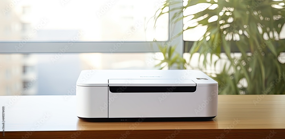 An office workspace features a versatile printer, copier, scanner, embodying a multi-functional photocopier machine. This essential equipment is adept at scanning documents. - obrazy, fototapety, plakaty 