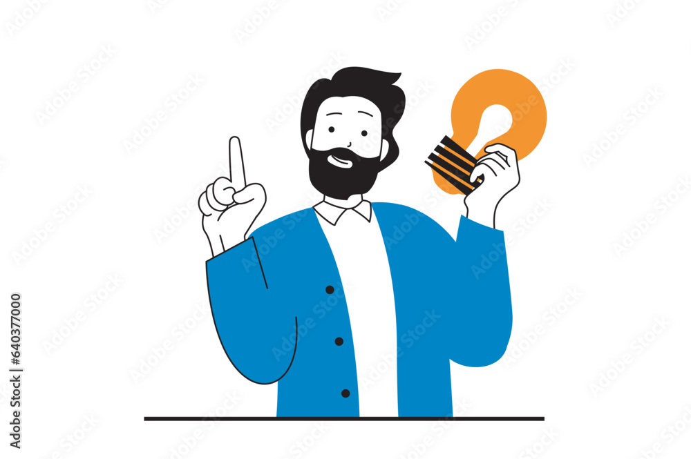Brainstorming concept with people scene in flat web design. Man holding light bulb and finding solutions and generating creative ideas. Vector illustration for social media banner, marketing material. Brainstorming concept with people scene in flat web design. Man holding light bulb and finding solutions and generating creative ideas. Vector illustration for social media banner, marketing material.