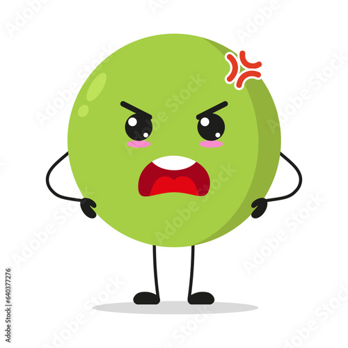 Cute angry peas character. Funny mad vegetable cartoon emoticon in flat style. bean emoji vector illustration