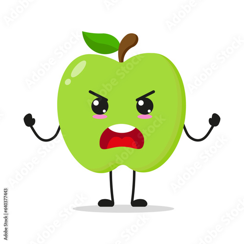 Cute furious green apple character. Temperament fruit cartoon emoticon in flat style. apple emoji vector illustration
