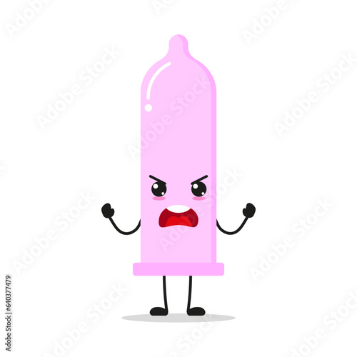 Cute furious condom character. Temperament contraceptive cartoon emoticon in flat style. protection emoji vector illustration
