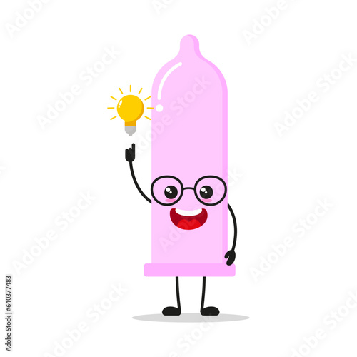 Cute smart condom character. Funny contraceptive got inspiration idea cartoon emoticon in flat style. protection emoji vector illustration