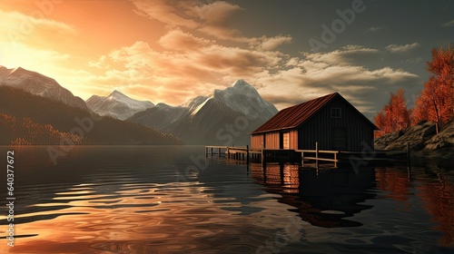  beautiful sunset over the lake