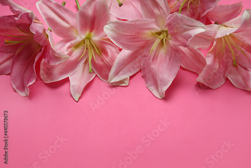 Fototapeta Naklejka Na Ścianę i Meble -  Beautiful lily flowers on pink background