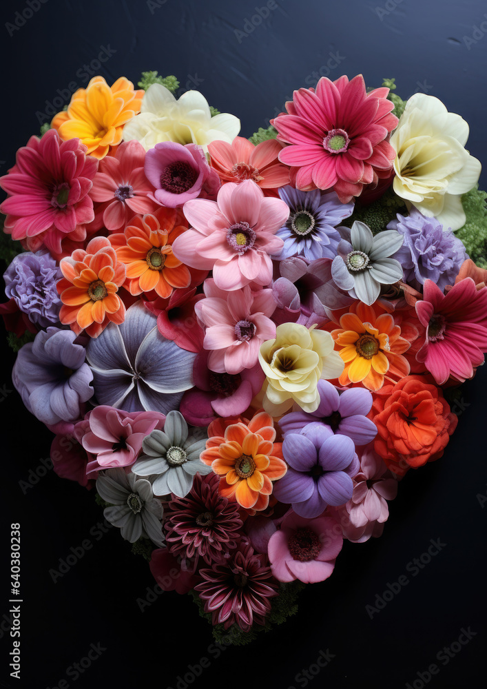 Generative AI, heart shaped flower bed, valentine's day card, love, romance, bloom, passion, petals, bloom, space for text, symbol