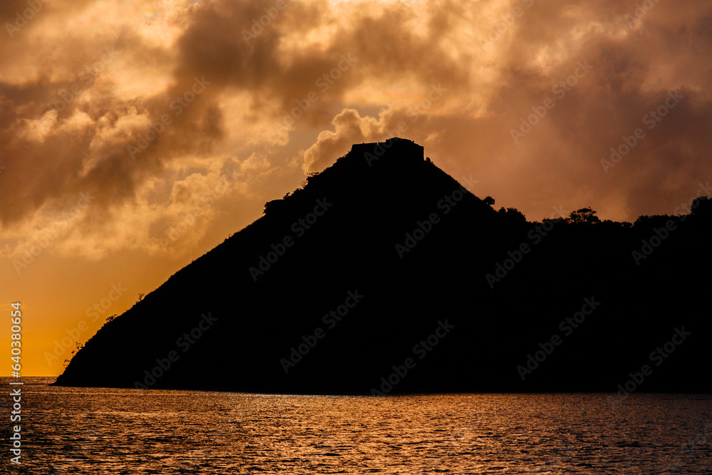 Silhouette of a Mountain During Sunset in the Caribbean