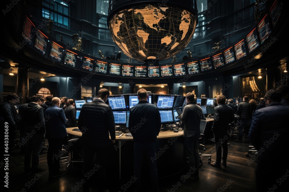 Purpose bustling on the stock exchange: traders, graphics and frantic negotiations., generative IA