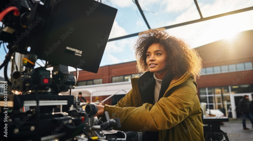 diversity and inclusivity photography woman working on film set movie director - obrazy, fototapety, plakaty 