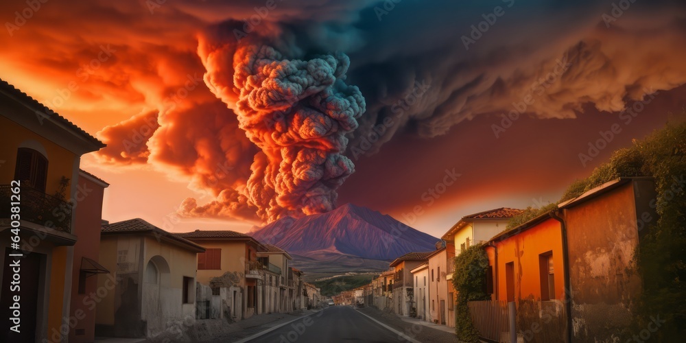 Dramatic Volcanic Eruption Engulfs Italian City. Devastating Lava, Earthquake, and Fiery Sky Convey a Harrowing Scene of Catastrophe in the Era of Climate Change
