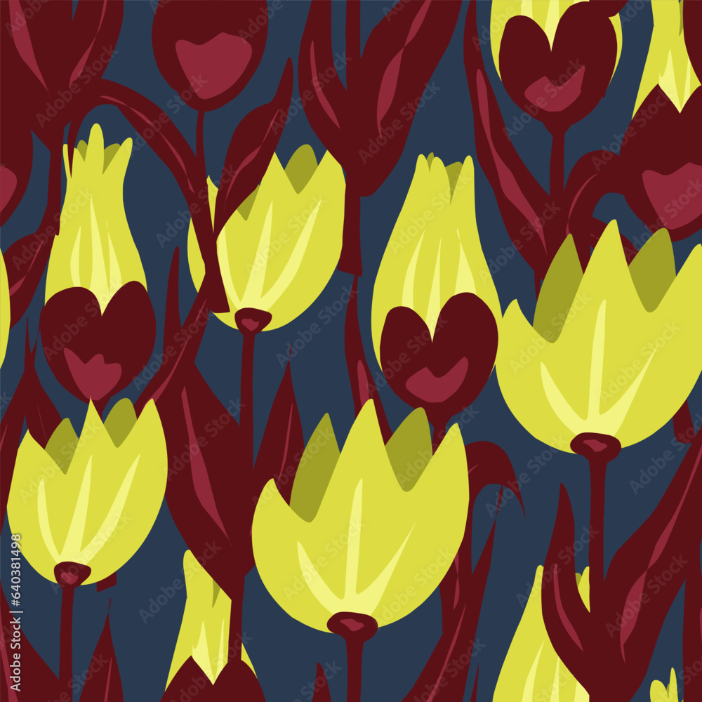 Abstract fantasy floral pattern of stylized tulips. Vector seamless pattern Abstract fantasy floral pattern of stylized tulips. Vector seamless pattern