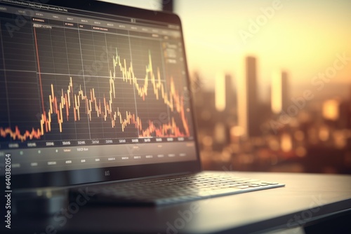 Business trading background with charts, screens and money