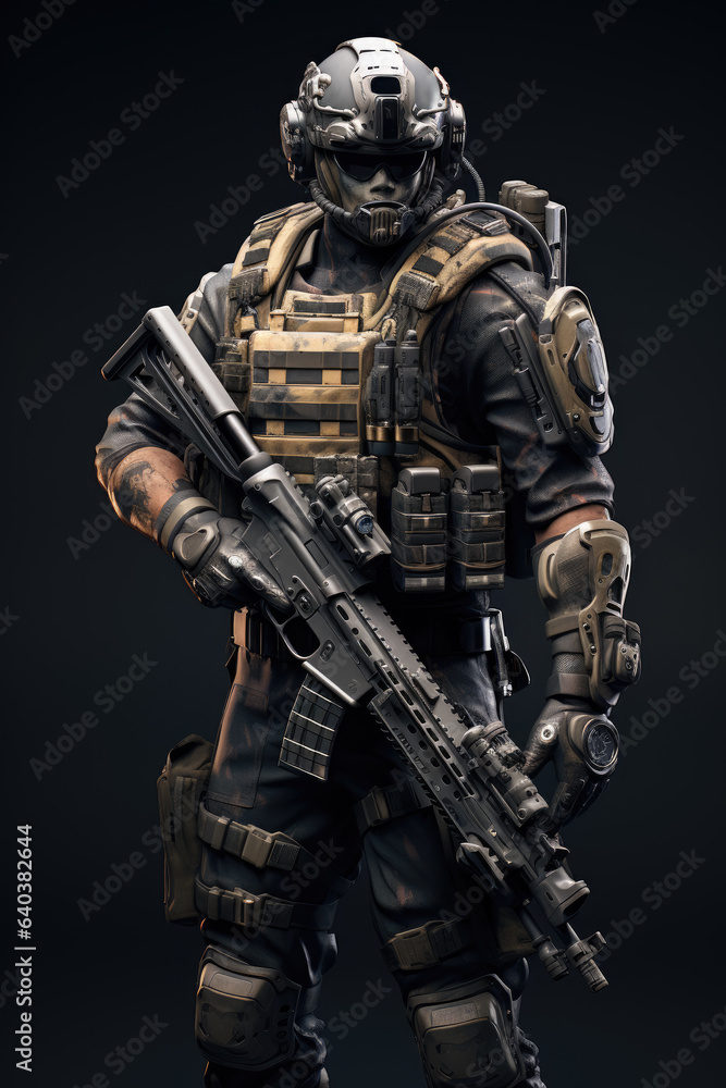 Soldier in the full military equipment with a rifle Soldier in the full military equipment with a rifle