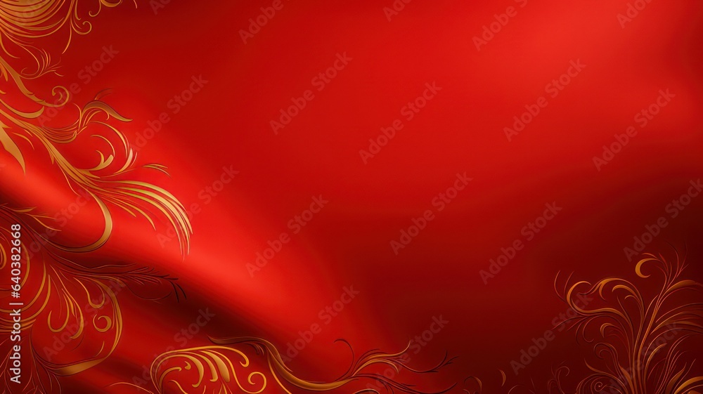 Red satin background with golden ornaments created with Generative AI Red satin background with golden ornaments created with Generative AI