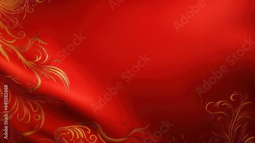 Red satin background with golden ornaments created with Generative AI