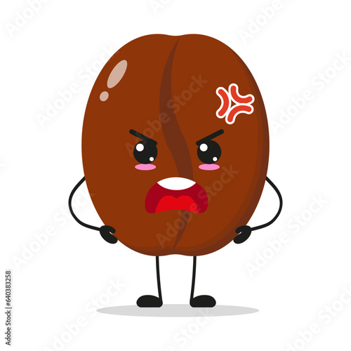 Cute angry coffee seed character. Funny mad drink cartoon emoticon in flat style. coffee emoji vector illustration