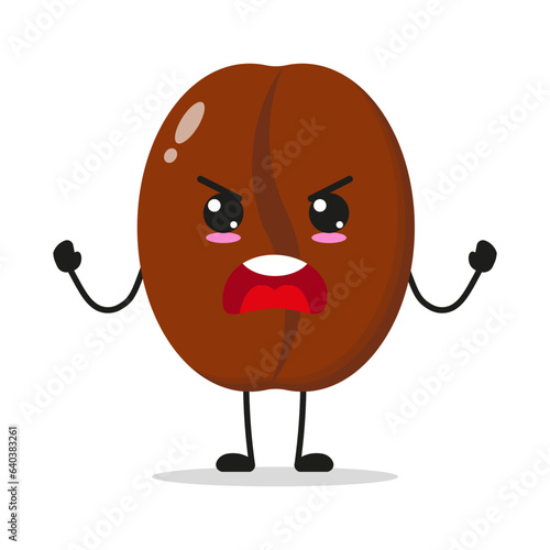 Cute furious coffee seed character. Temperament drink cartoon emoticon in flat style. coffee emoji vector illustration