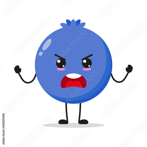 Cute furious blueberry character. Temperament fruit cartoon emoticon in flat style. berries emoji vector illustration