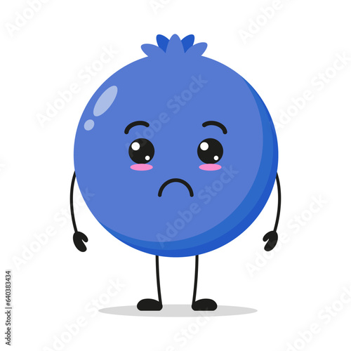 Cute sad blueberry character. Funny unhappy fruit cartoon emoticon in flat style. berries emoji vector illustration