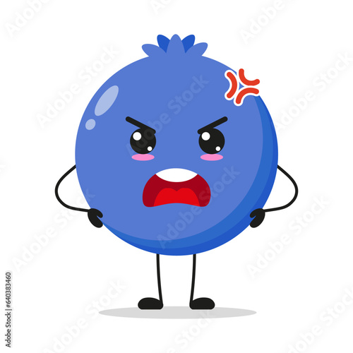 Cute angry blueberry character. Funny mad fruit cartoon emoticon in flat style. berries emoji vector illustration