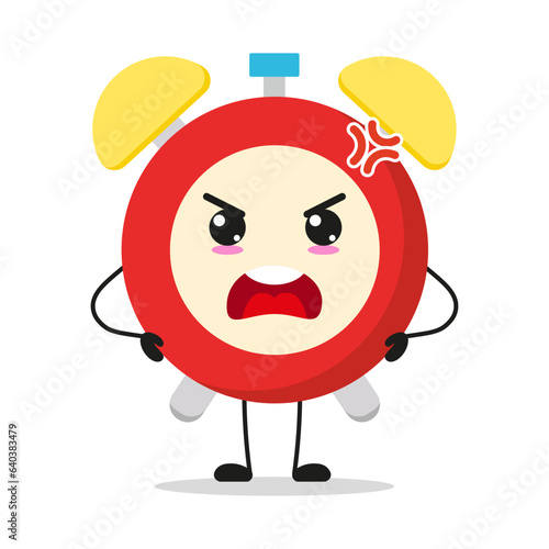 Cute angry alarm clock character. Funny mad clock cartoon emoticon in flat style. alarm clock emoji vector illustration
