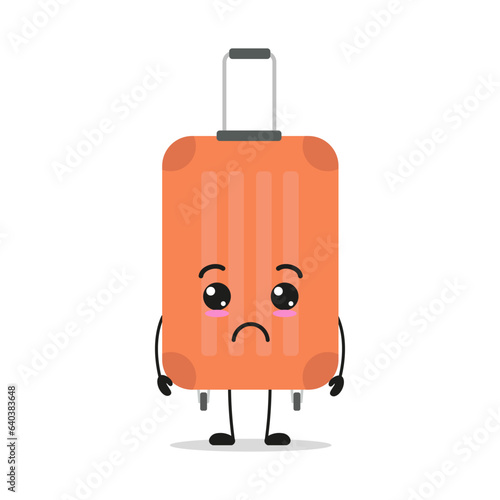 Cute sad suitcase character. Funny unhappy briefcase cartoon emoticon in flat style. bag emoji vector illustration