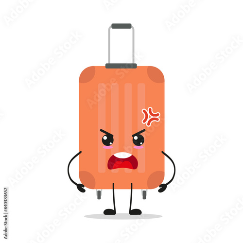 Cute angry suitcase character. Funny mad briefcase cartoon emoticon in flat style. bag emoji vector illustration