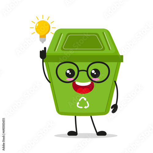 Cute smart trash bin character. Funny fungus got inspiration idea cartoon emoticon in flat style. wastebin emoji vector illustration