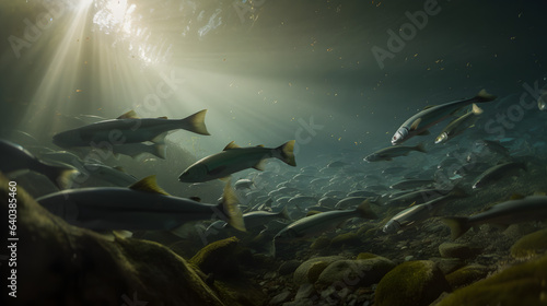 Widescreen Waters: The Panoramic Dance of Trout in Nature's Currents © Casper