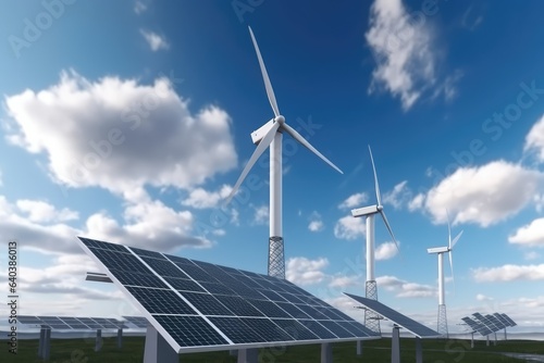 Renewable energy concept. Solar panels and wind generator