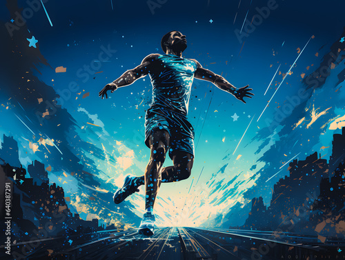 Silhouette of a man jumping up. Athlete. Olympic Games Paris 2024. Generative AI