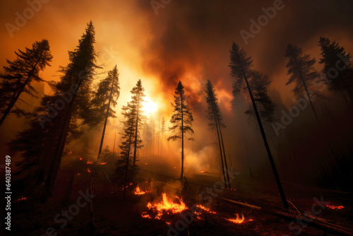 very powerful forest fire, fire and smoke cover the sky, view fr © nordroden