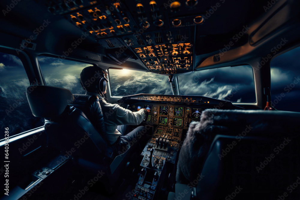 one pilot is piloting an airplane view from inside the cockpit one pilot is piloting an airplane view from inside the cockpit