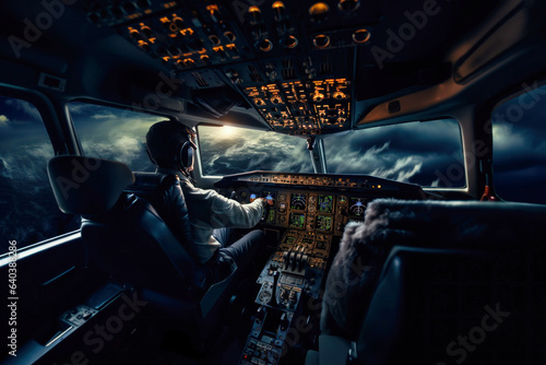 one pilot is piloting an airplane view from inside the cockpit