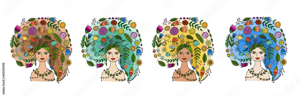 Floral concept art with fairy woman portrait design. Creative vector illustration for fashion industry, organic cosmetics, spa, skin and hari care, wedding and holidays. Ideas for posters, banners